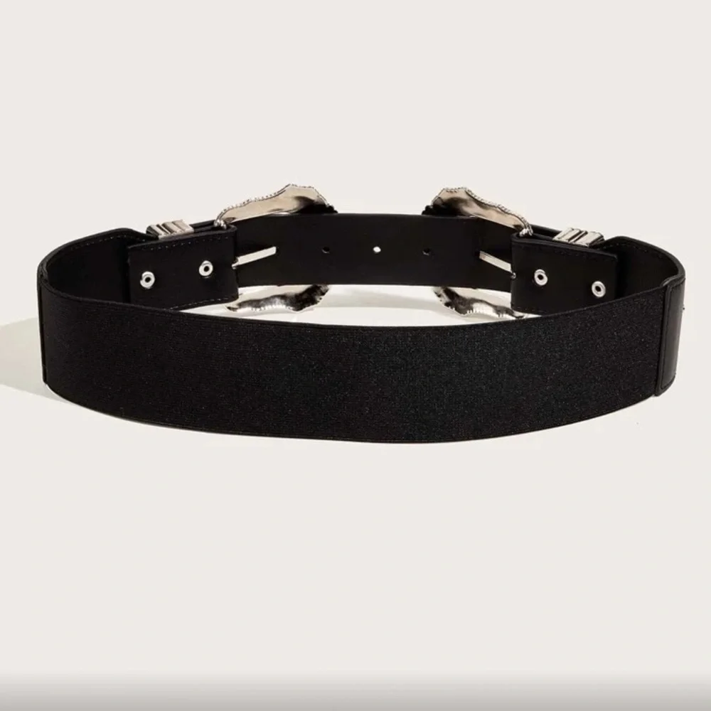 Elegant Black Belt with Silver Buckles